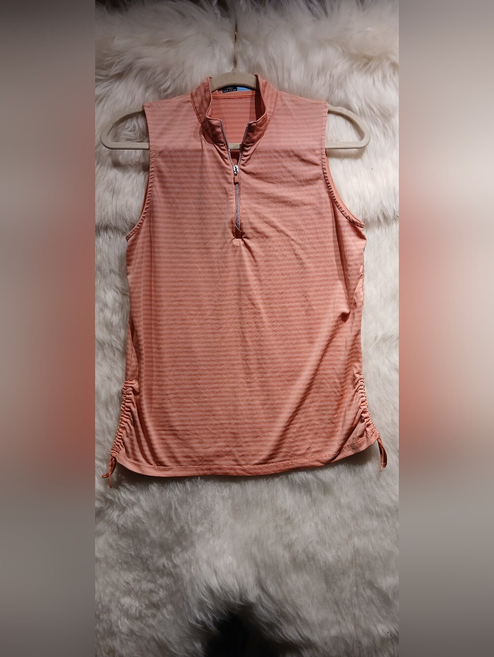PGA Tour Peach Striped Sleeveless Zip Tank